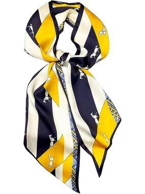 Women's Blue and White Pony Fashion Scarves Long Skinny Silky Hair Bags Scarf